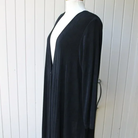Vintage Vikki Vi Black Slinky Duster Jacket Size Women's 1X Shoulder Pads - Picture 2 of 3